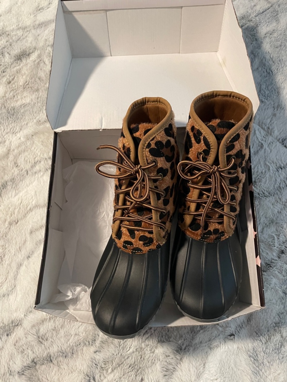 Simply Southern Leopard Print Duck Boots - Brown/Black Women’s Lace-Up Boots 9